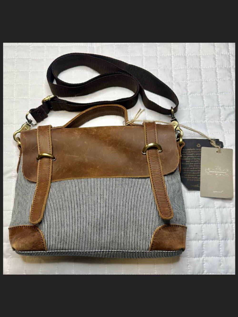 NWT Anthropologie Jesslyn Blake Mini Smith Messenger Crossbody Bag Navy / Marin